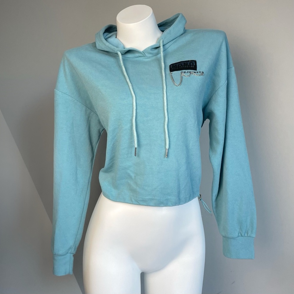 Y2K Blue Streetwear Cropped Hoodie